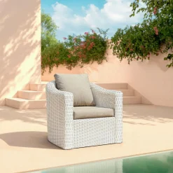 Fauteuil de jardin en résine tressée Calvi Blanc et taupe