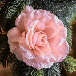 Fleur décorative sur pince (D12 cm) Scintillant Rose poudré