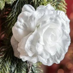 Fleur décorative sur pince (D12 cm) Scintillant Blanc