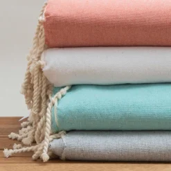 Fouta coton recyclé (200 x 200 cm) Ecume Corail