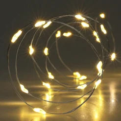Guirlande lumineuse à piles 2 m 40 Micro LED câble argent Minuteur Blanc chaud