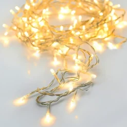 Guirlande lumineuse à piles 14.50 m 192 LED câble transparent Luxe Blanc chaud
