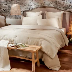 Housse de couette coton nid d'abeille (260 x 240 cm) Eva Beige