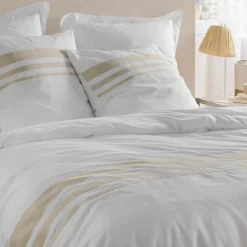 Housse de couette et deux taies coton (240 x 220 cm) Margaux Blanche