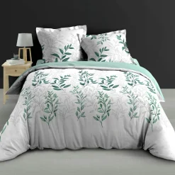 Housse de couette et deux taies d'oreiller percale de coton (260 x 240 cm) Wendy Verte