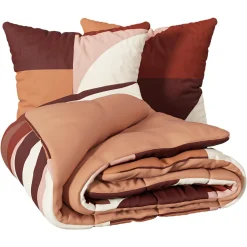 Housse de couette et deux taies percale de coton (260 x 240 cm) Tatia Terracotta