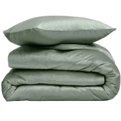 Housse de couette et deux taies d'oreiller velours (240 x 220 cm) Velina Vert cèdre