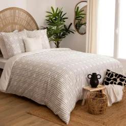 Housse de couette et deux taies coton (260 x 240 cm) Dobby Grise