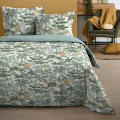 Housse de couette et deux taies coton (260 x 240 cm) Mafate Verte
