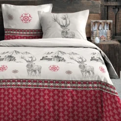 Housse de couette et deux taies d'oreiller en coton (240 x 220 cm) Bauges Rouge