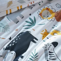 Housse de couette et deux taies enfant coton (200 x 200 cm) Savane Multicolore