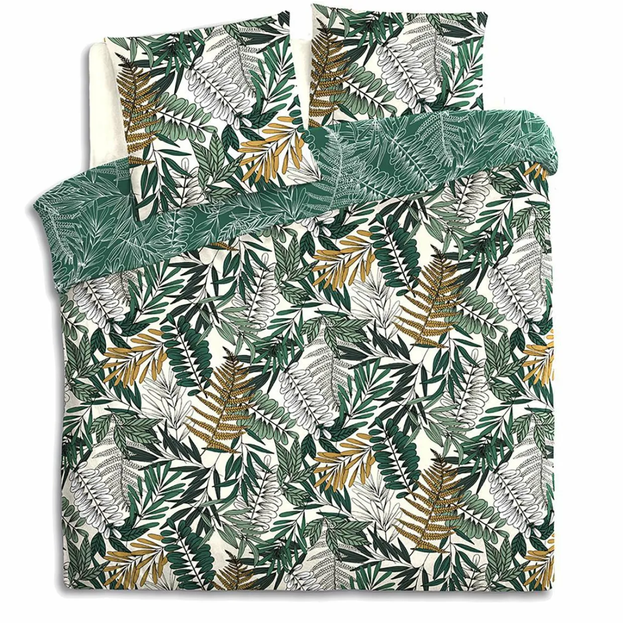 Housse de couette et deux taies coton (260 x 240 cm) Tropik Verte