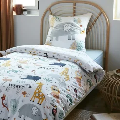 Housse de couette et deux taies enfant coton (240 x 220 cm) Savane Multicolore