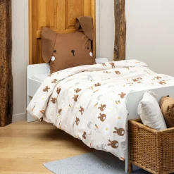 Housse de couette et deux taies enfant coton (240 x 220 cm) Pompon Marron