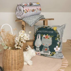 Housse de couette et deux taies enfant coton (240 x 220 cm) Jardinage Multicolore