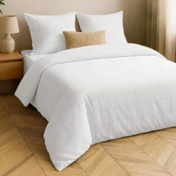 Housse de couette et deux taies d'oreiller coton lavé (240 x 220 cm) Linella Blanc