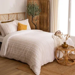 Housse de couette et deux taies coton (240 x 220 cm) Dobby Terracotta