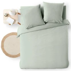 Housse de couette et deux taies d'oreiller coton (240 x 220 cm) Meline Vert sauge