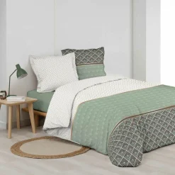 Housse de couette et deux taies percale de coton (260 x 240 cm) Belor Verte