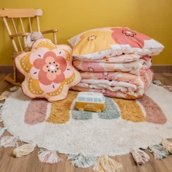 Housse de couette et une taie enfant coton (140 x 200 cm) Barbotine Multicolore
