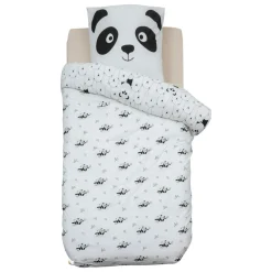 Housse de couette et une taie enfant coton (140 x 200 cm) Panda Noire