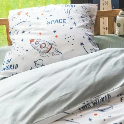 Housse de couette et une taie enfant coton (140 x 200 cm) Galaxie Blanche