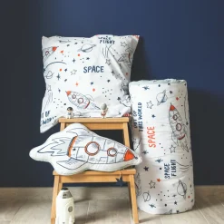 Housse de couette et une taie enfant coton (140 x 200 cm) Galaxie Blanche