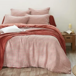 Housse de couette gaze de coton (260 x 240 cm) Gaïa vichy Terracotta