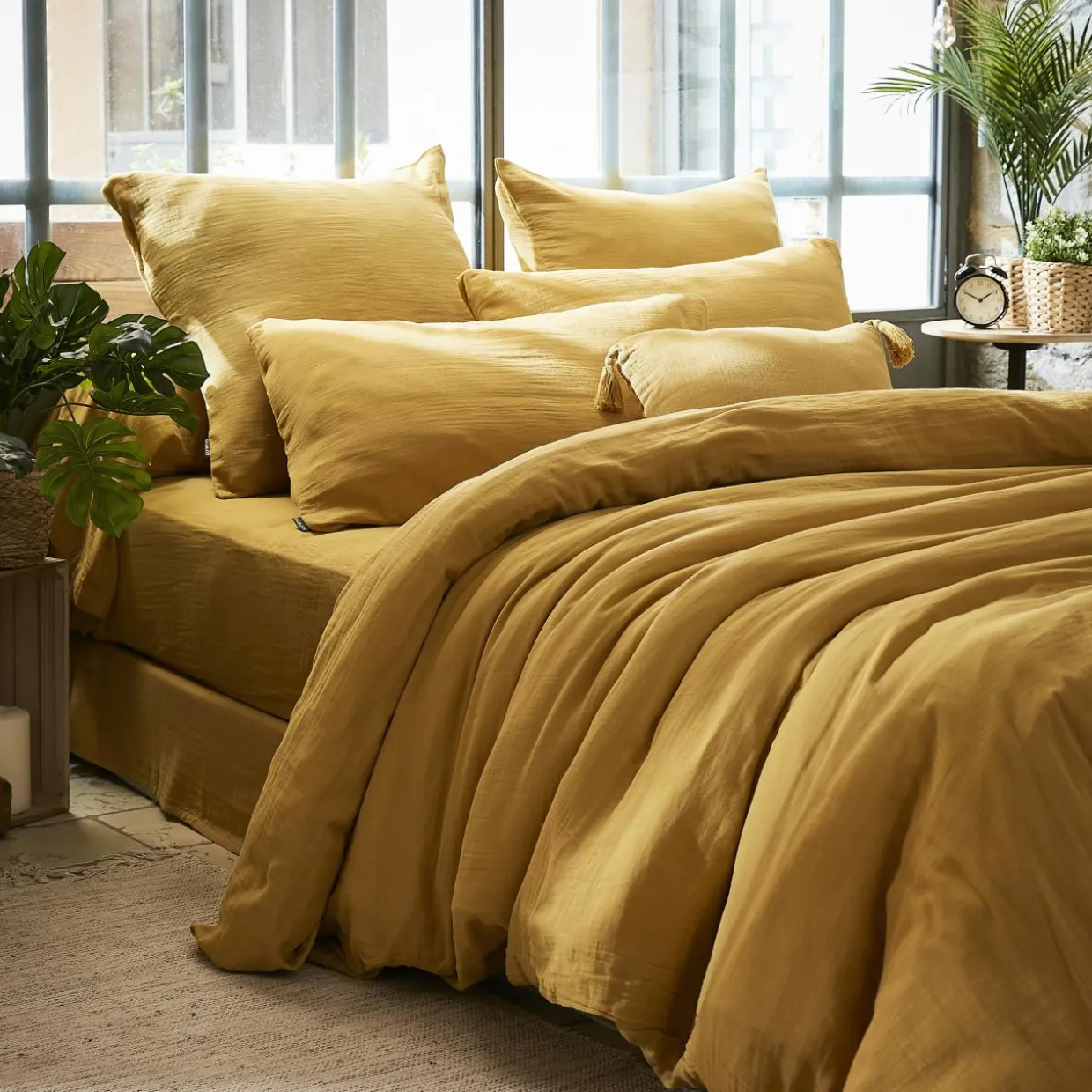 Housse de couette gaze de coton (280 x 240 cm) Gaïa Jaune safran
