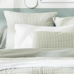 Housse de couette gaze de coton (200 x 200 cm) Gaïa vichy Vert eucalyptus