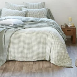 Housse de couette gaze de coton (280 x 240 cm) Gaïa vichy Vert eucalyptus