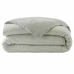 Housse de couette gaze de coton (280 x 240 cm) Gaïa vichy Vert eucalyptus