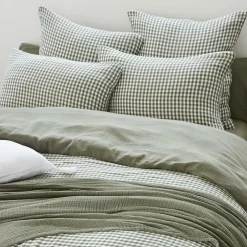 Housse de couette gaze de coton (240 x 220 cm) Gaïa vichy Vert romarin