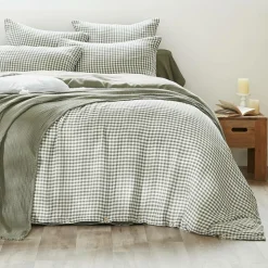 Housse de couette gaze de coton (280 x 240 cm) Gaïa vichy Vert romarin