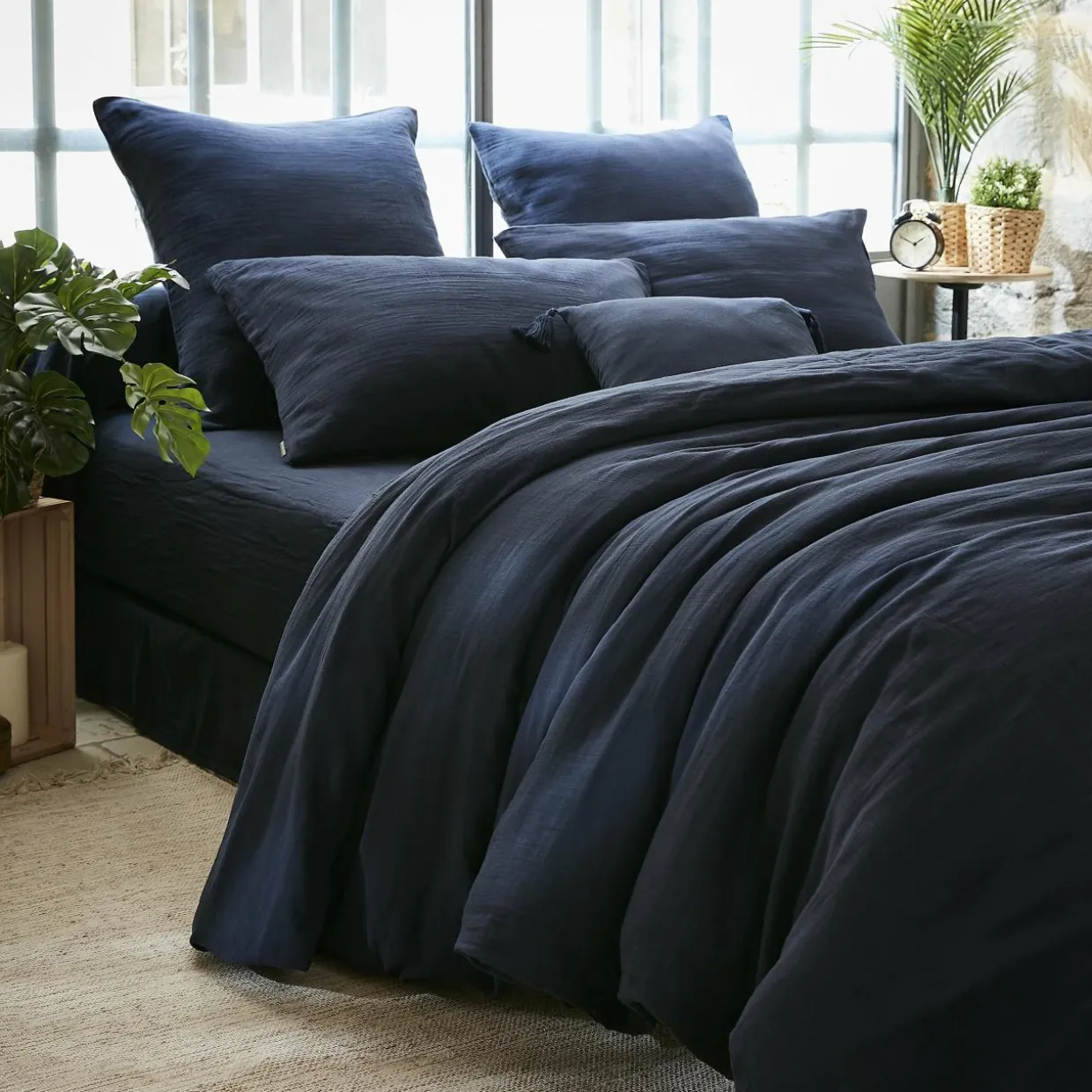 Housse de couette gaze de coton (260 x 240 cm) Gaïa Bleu nuit