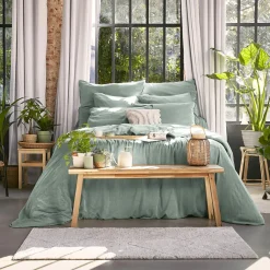 Housse de couette lyocell Tencel™ lavé (280 x 240 cm) Olivia Vert eucalyptus