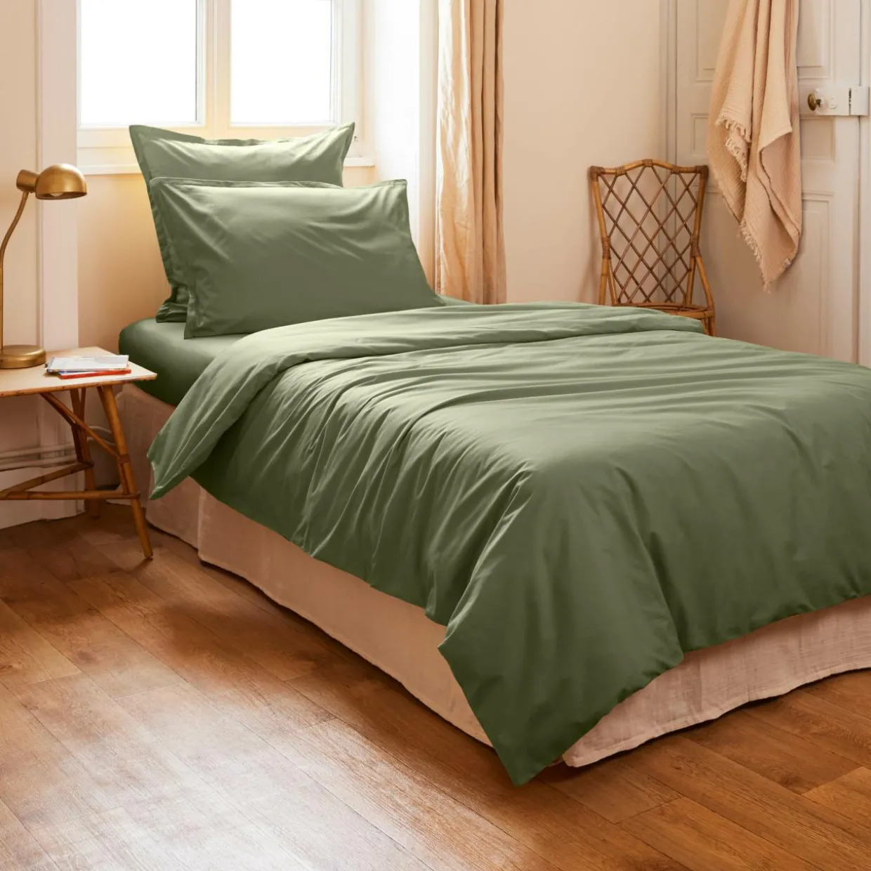 Housse de couette percale de coton (140 x 200 cm) Cali Vert romarin