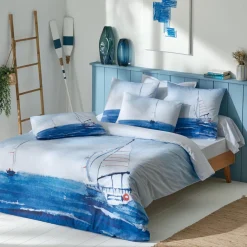 Housse de couette percale de coton (260 x 240 cm) Regate Bleue