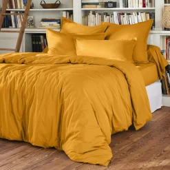Housse de couette percale de coton (260 x 240 cm) Cali Jaune moutarde