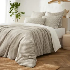 Housse de couette réversible coton texturé et percale (260 x 240 cm) Alice Ecru