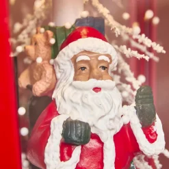Lampadaire de Noël illuminé, musical et animé 10 LED (H135 cm) Neige tombante Rouge