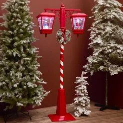 Lampadaire double illuminé 66 LED (H188 cm) Noël Magique Rouge