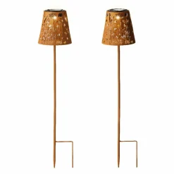 Lot de 2 bornes de jardin solaire LED (H58 cm) Floral Brun rustique