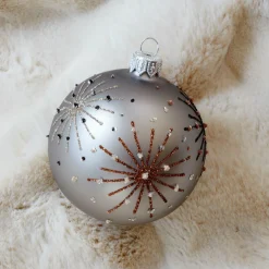 Lot de 6 boules de Noël (D80 mm) en verre Kery Blanc laine, Noix de pécan et Gris marbre