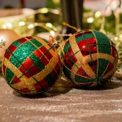 Lot de 12 boules de Noël (D80 mm) kity Rouge