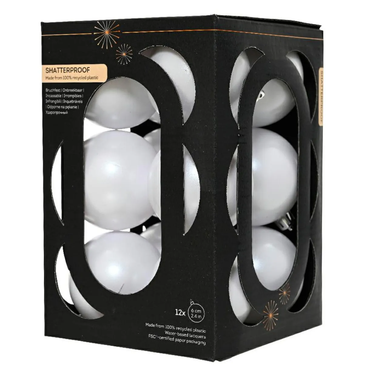 Lot de 12 boules de Noël (D60 mm) Aravis Blanc