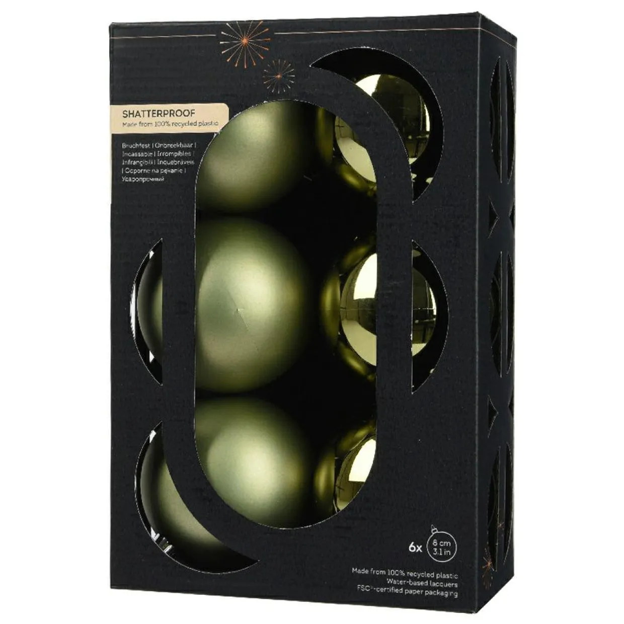 Lot de 6 boules de Noël (D80 mm) Aravis Vert romarin