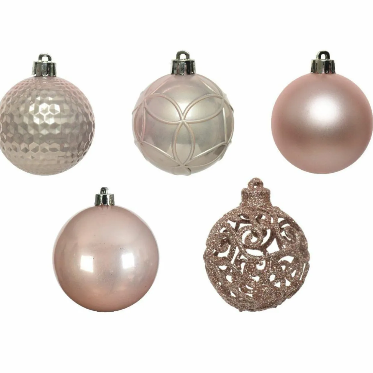 Lot de 37 boules de Noël (D60 mm) Alpine Mix Rose poudré