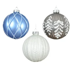 Lot de 12 boules de Noël en verre (D100 mm) Rêverie Bleu ciel, blanc et gris