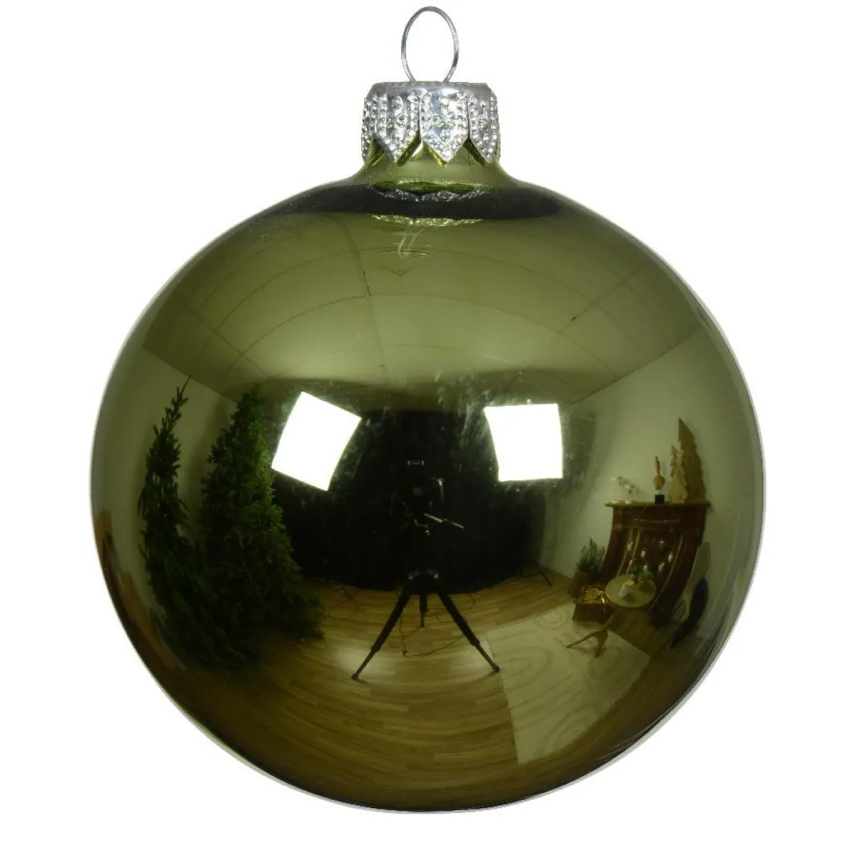 Lot de 6 boules de Noël en verre (D80 mm) Arctique brillante Thé vert